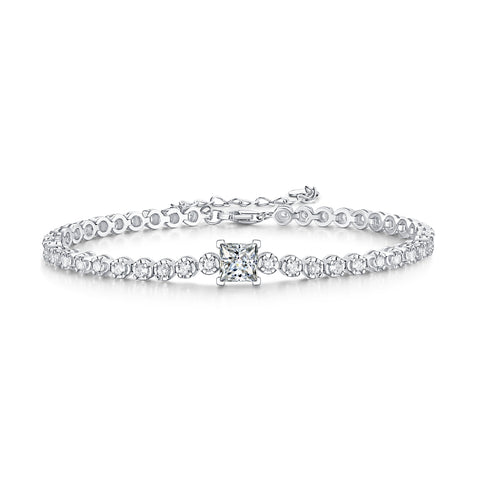 S925 Silver Moissanite Square Diamond Tennis Bracelet Elegant Luxury Jewelry