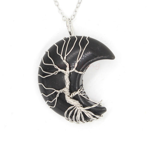 Natural Crystal Crescent Moon Pendant