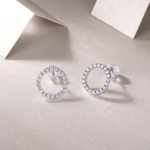 Moissanite Silver Stud Earrings Luxury Circle Design S925 Fine Jewelry