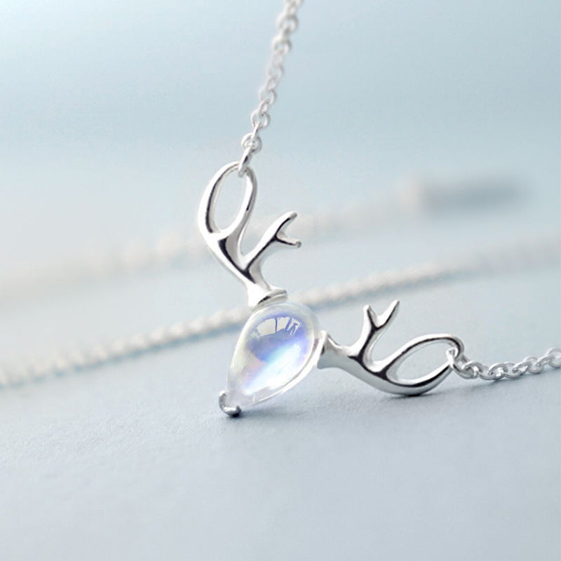 S925 Copper Elk Necklace with Forest Moonstone Pendant