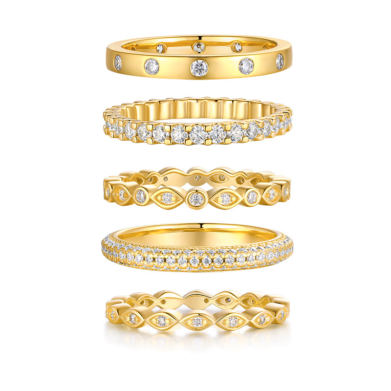 1Starlight Golden Melody S925 Sterling Silver Moissanite Ring Set for Men and Women
