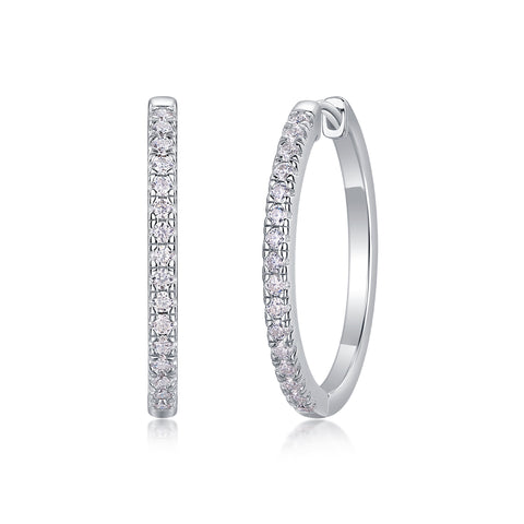 S925 Sterling Silver Moissanite Hoop Earrings with Platinum Plating