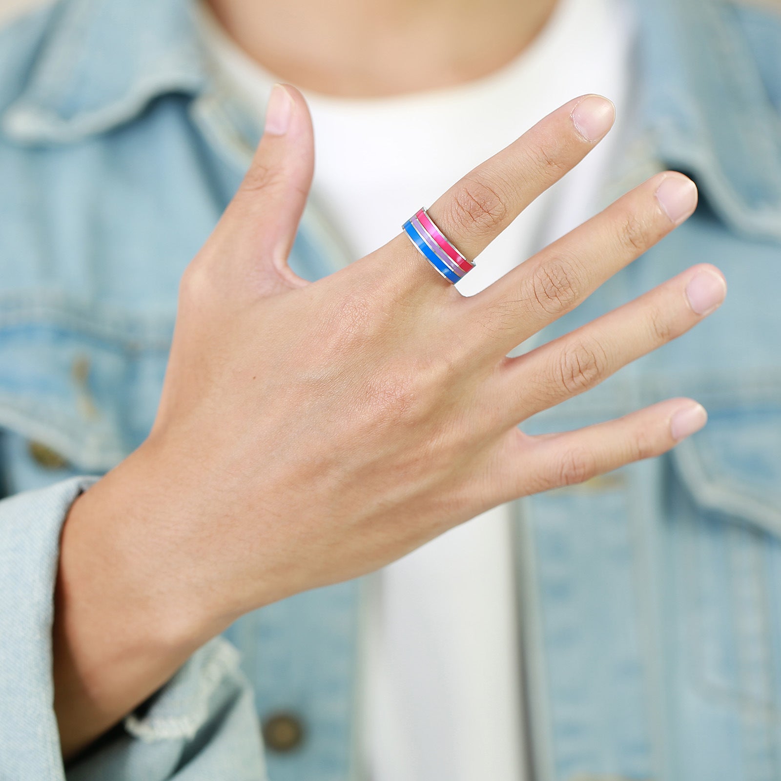 8mm Rainbow Titanium Steel Men's Flag Ring