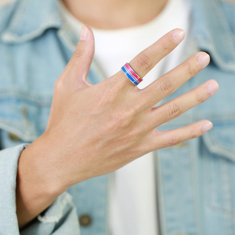 8mm Rainbow Titanium Steel Men's Flag Ring