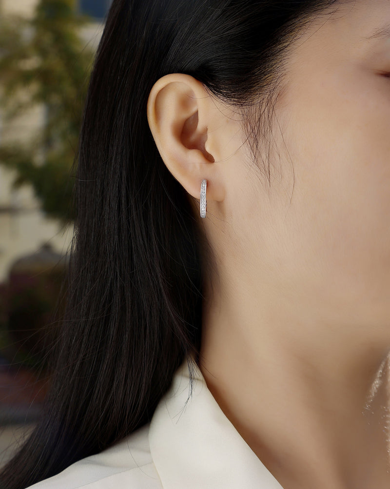 S925 Sterling Silver Moissanite Hoop Earrings with Platinum-Plated Finish Elegant Modern Studs - 4
