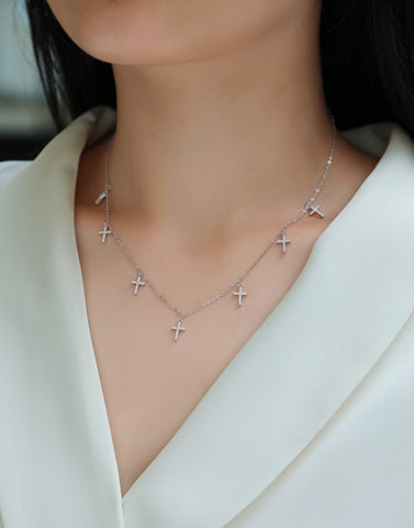 1Holy Light Cross Necklace Set with Moissanite in S925 Sterling Silver
