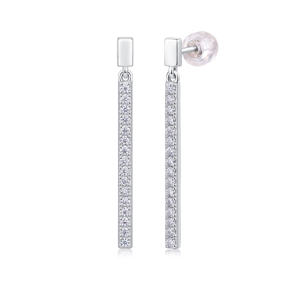 Moissanite Silver Stud Earrings Luxury Long Bar Design