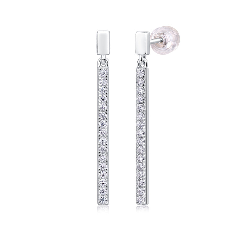 Moissanite Silver Stud Earrings Luxury Long Bar Design - 1