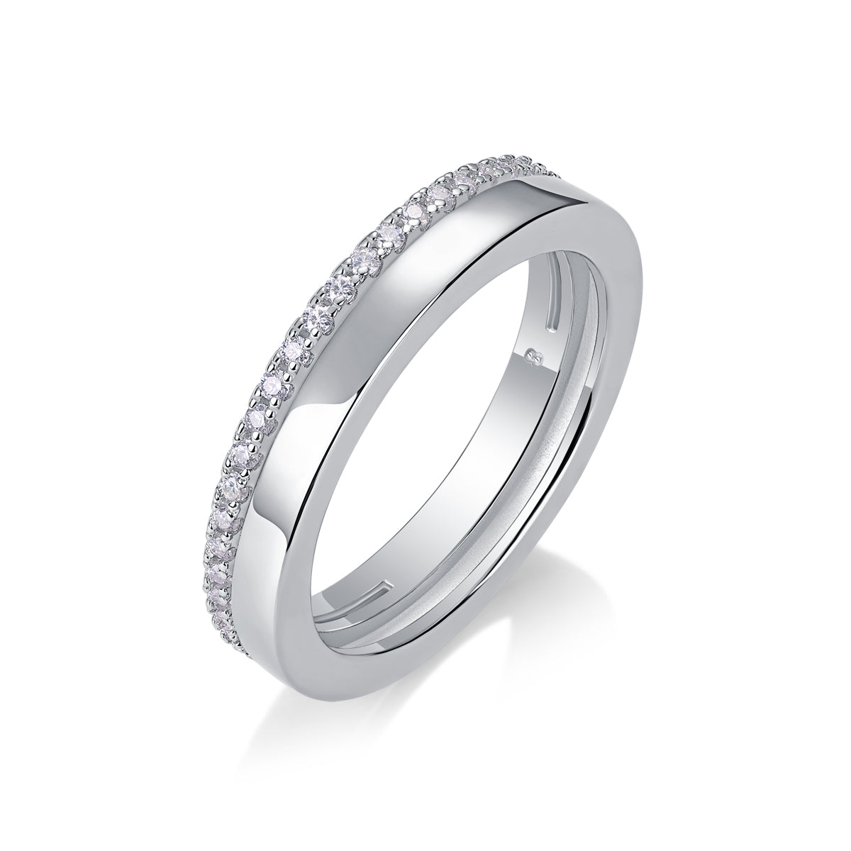 S925 Sterling Silver Double Ring with Moissanite Accent Modern Elegant Fine Jewelry