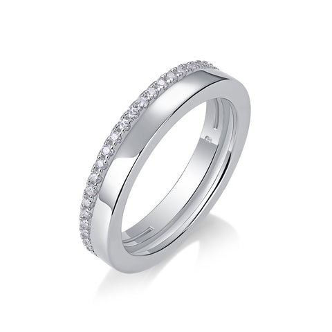 S925 Sterling Silver Double Ring with Moissanite Accent Modern Elegant Fine Jewelry