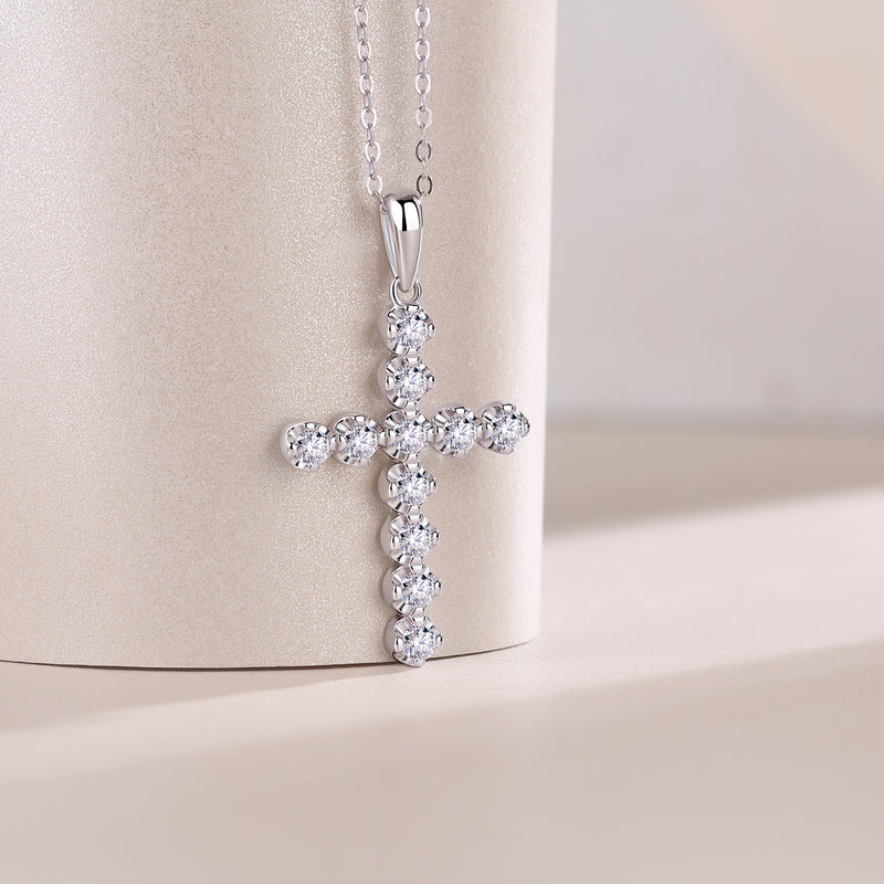 S925 Silver Moissanite Cross Pendant Necklace 40cm Elegant Fine Jewelry - 1