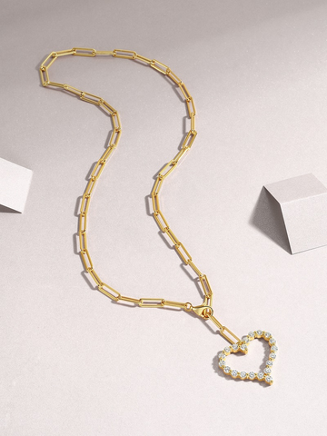 1Heart Wish Sterling Silver Necklace with Small Moissanite Heart Pendant