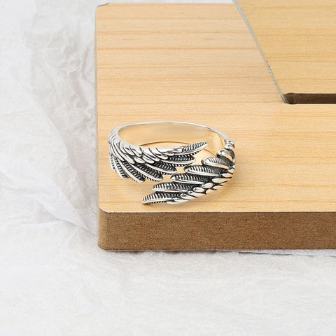 Love Couple Silver Ring and Bracelet Set with Angel Wings
