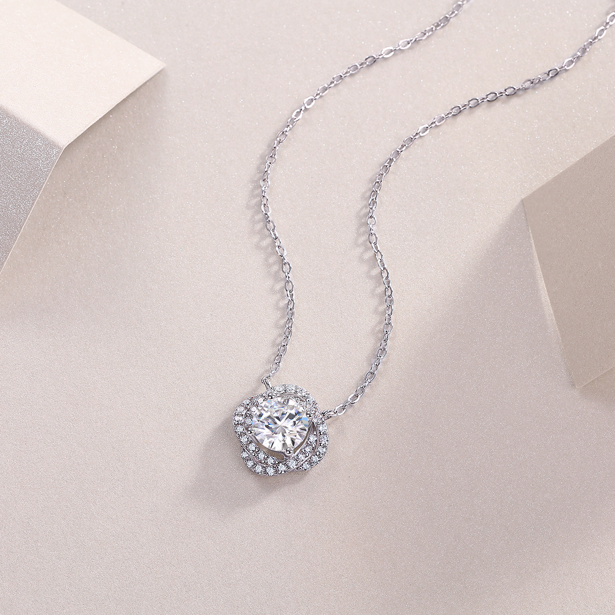 1Lucky Flower Moissanite Pendant Set in S925 Sterling Silver with Platinum Plating
