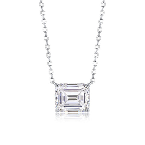 Octagonal Moissanite Pendant Necklace in S925 Sterling Silver with Platinum Plating - Modern Elegant Fine Jewelry
