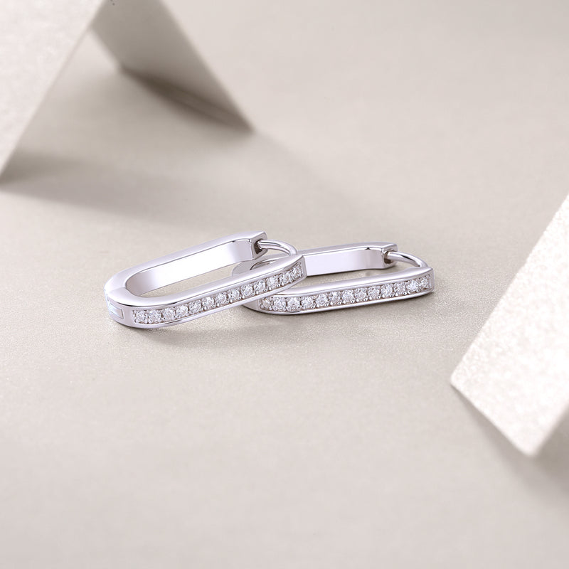 S925 Sterling Silver Moissanite Stud Earrings Elegant Platinum-Plated Hoop Design - 5