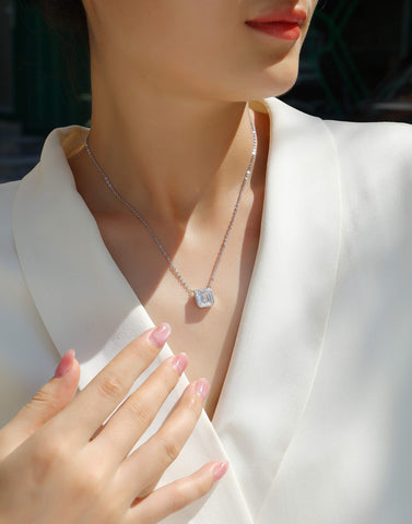 S925 Sterling Silver Octagonal Moissanite Pendant Necklace 9x11mm Elegant Fine Jewelry