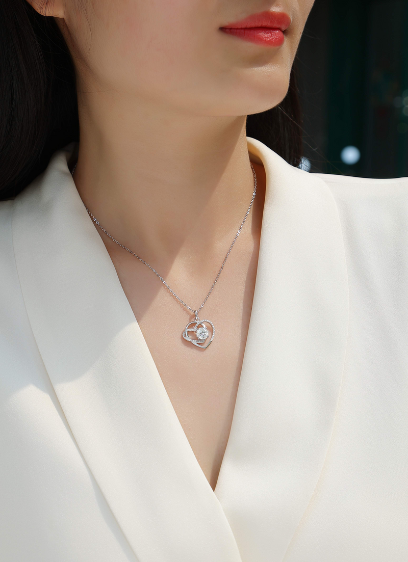 1-Carat Moissanite Heart Pendant Necklace in S925 Sterling Silver with Platinum Plating - 6