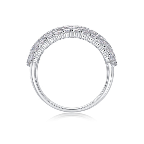Luxury Multi-Row Moissanite Wide Ring in S925 Silver - Modern Elegant Fine Jewelry