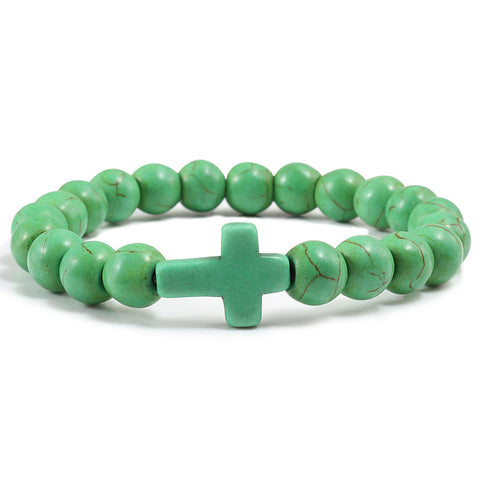 Blue Turquoise Cross Beaded Bracelet