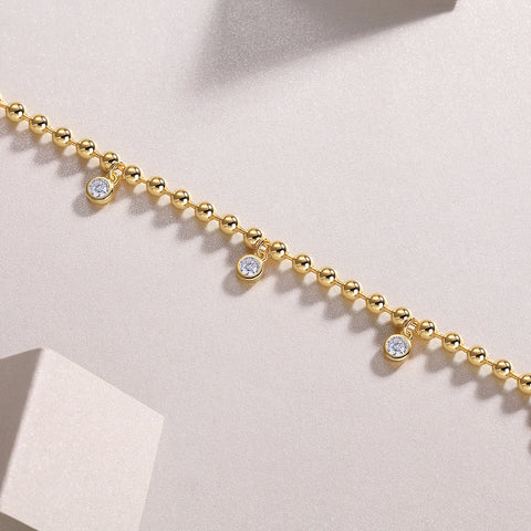 S925 Silver Moissanite Bracelet with Dangling Beads Elegant Fashion Jewelry
