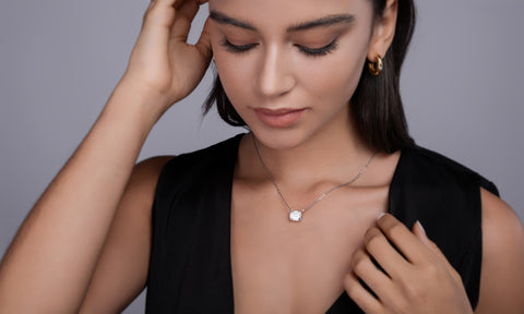 Octagonal Moissanite Pendant Necklace in S925 Sterling Silver with Platinum Plating - Modern Elegant Fine Jewelry