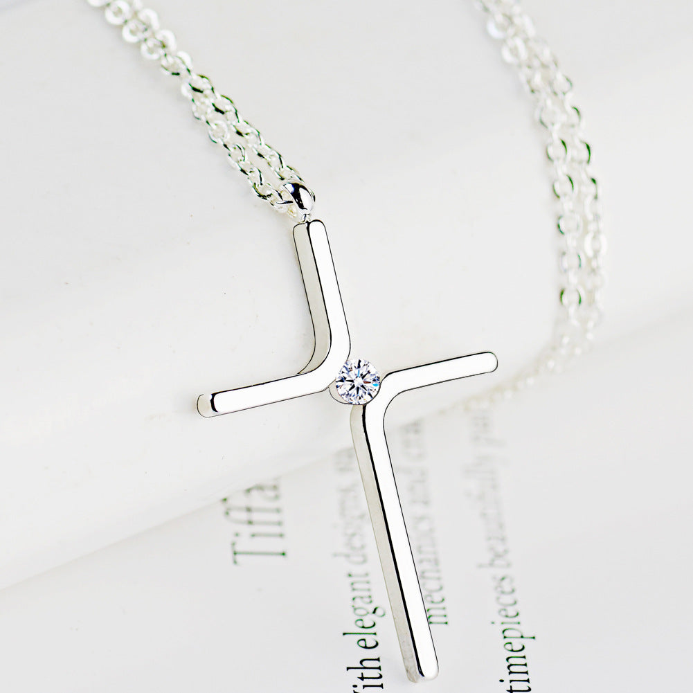 Minimalist Cross Pendant Necklace in Titanium Steel with Gold Inlay