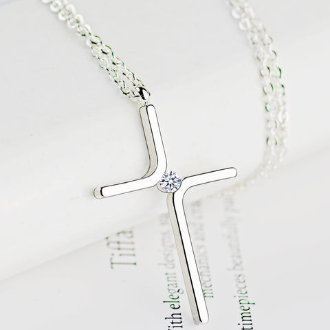 Minimalist Cross Pendant Necklace in Titanium Steel with Gold Inlay