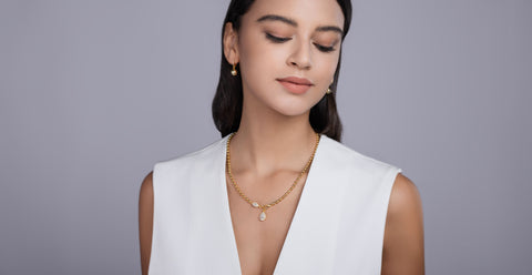 S925 Sterling Silver Moissanite Pendant Necklace with Gold-Plated Beaded Chain
