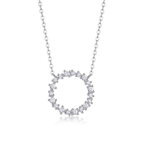 S925 Sterling Silver Moissanite Circle Pendant Necklace with Platinum Plating