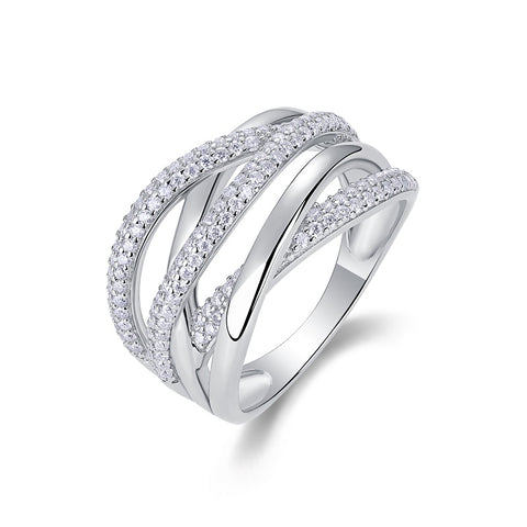 Luxury Moissanite Interwoven S925 Silver Ring Modern Elegant Design