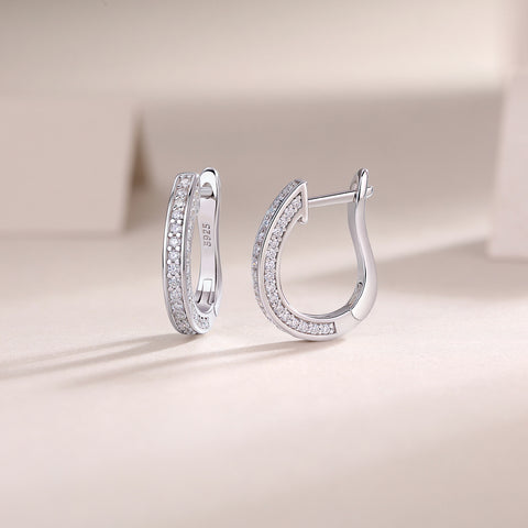 S925 Sterling Silver Moissanite Hoop Earrings with Platinum-Plated Finish Elegant Modern Studs