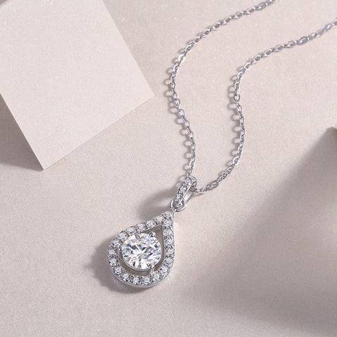 1Heart Charm Sterling Silver Necklace with 1-Carat Moissanite Pendant Elegant Teardrop Design