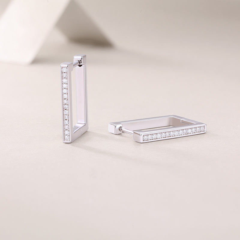 S925 Sterling Silver Moissanite Stud Earrings Elegant Platinum-Plated Rectangle Design - 1