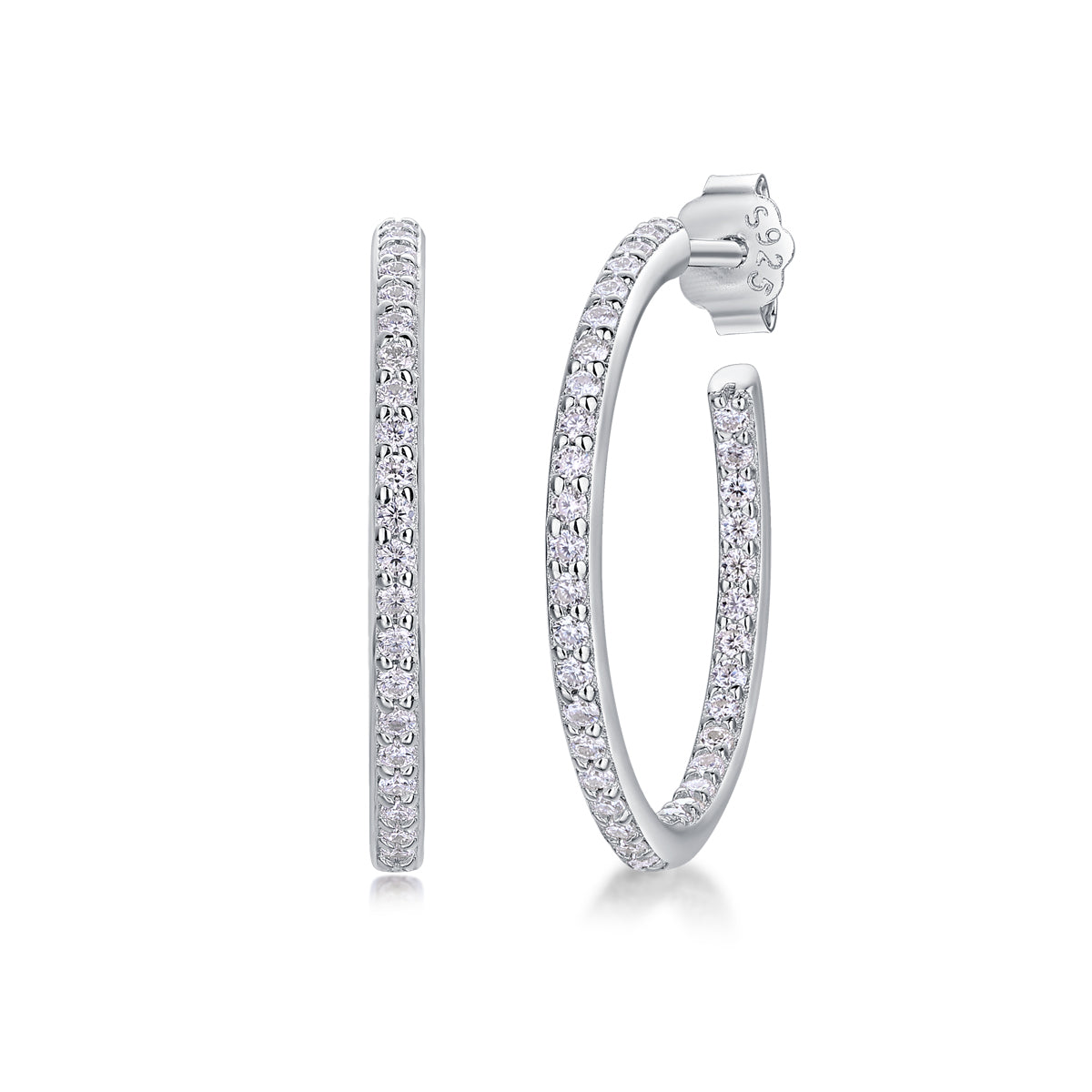1Ribbon Square Moissanite S925 Sterling Silver Hoop Earrings Platinum-Plated Studs