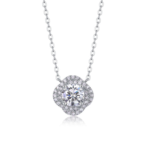1Lucky Flower Moissanite Pendant in S925 Sterling Silver with Platinum Plating