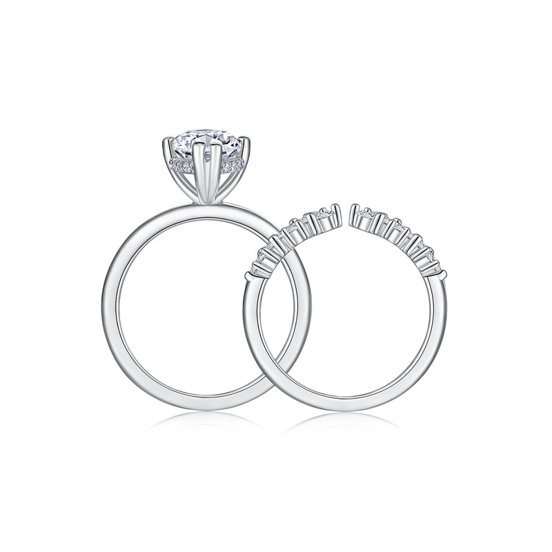 S925 Sterling Silver Moissanite Ring Set Modern Elegant Adjustable Bands - 1