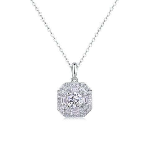 1-Carat Moissanite Square Pendant Necklace in S925 Sterling Silver