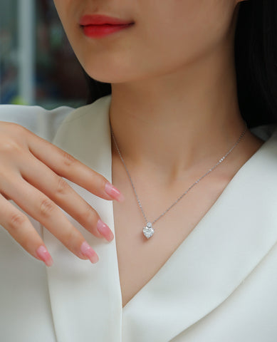 Heart-Shaped Moissanite Pendant Necklace in S925 Sterling Silver with Platinum Plating