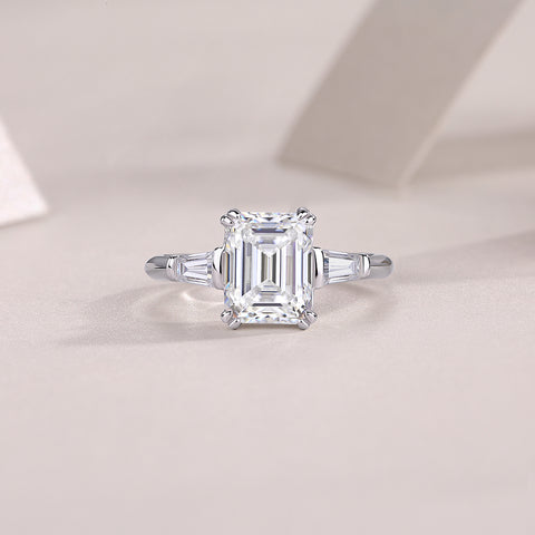 S925 Sterling Silver Moissanite Ring Octagonal Cut Elegant Design