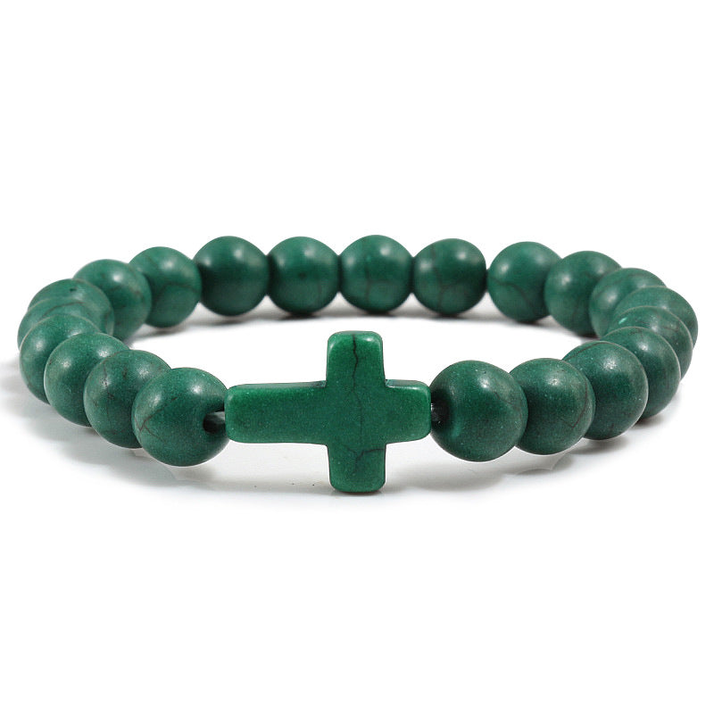 Blue Turquoise Cross Beaded Bracelet - 7