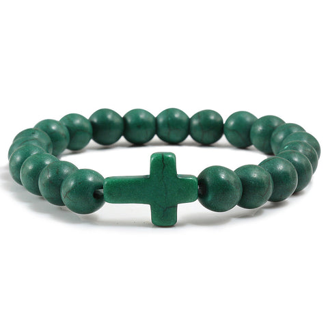 Blue Turquoise Cross Beaded Bracelet