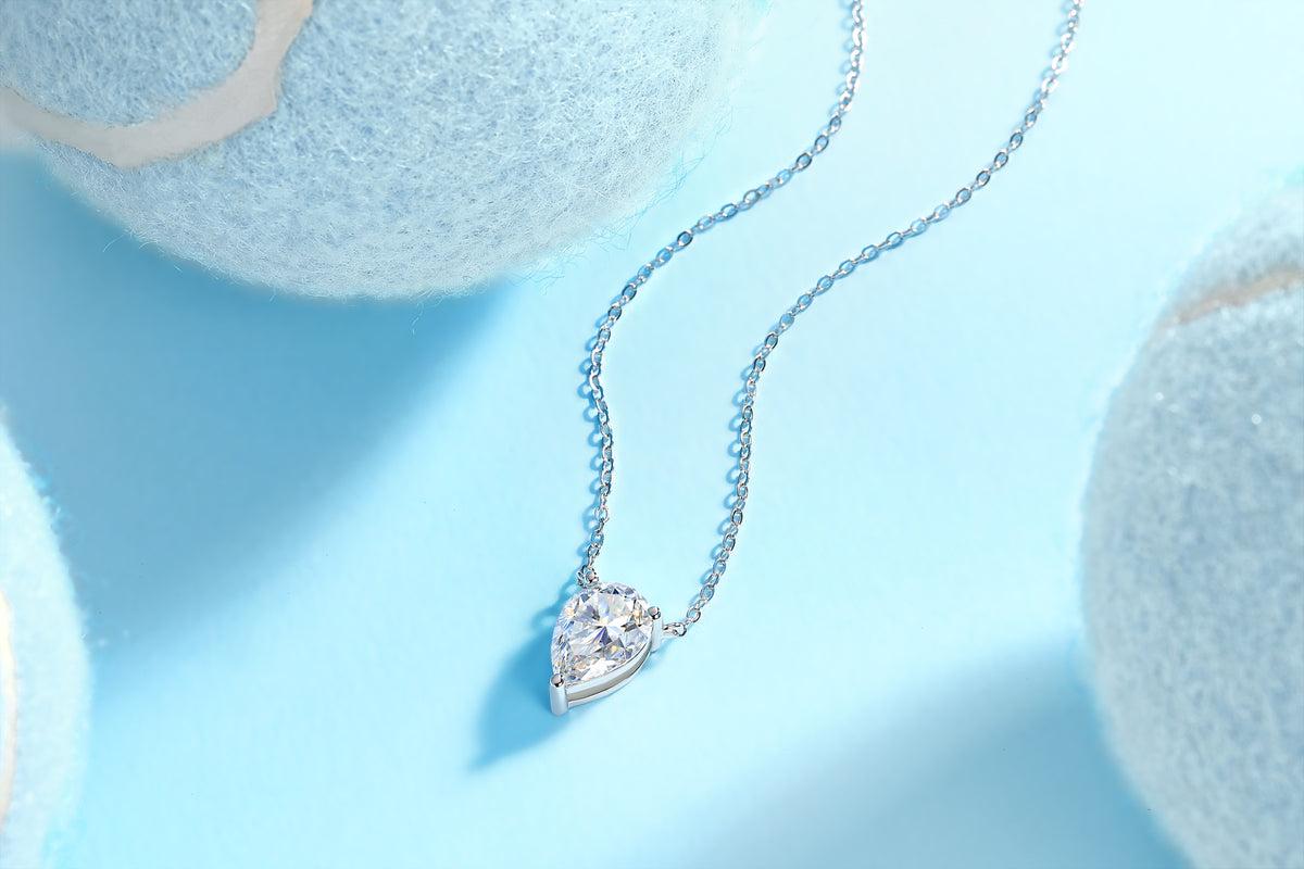 Pear-Shaped Moissanite Pendant Necklace in S925 Sterling Silver - Modern Elegant Fine Jewelry