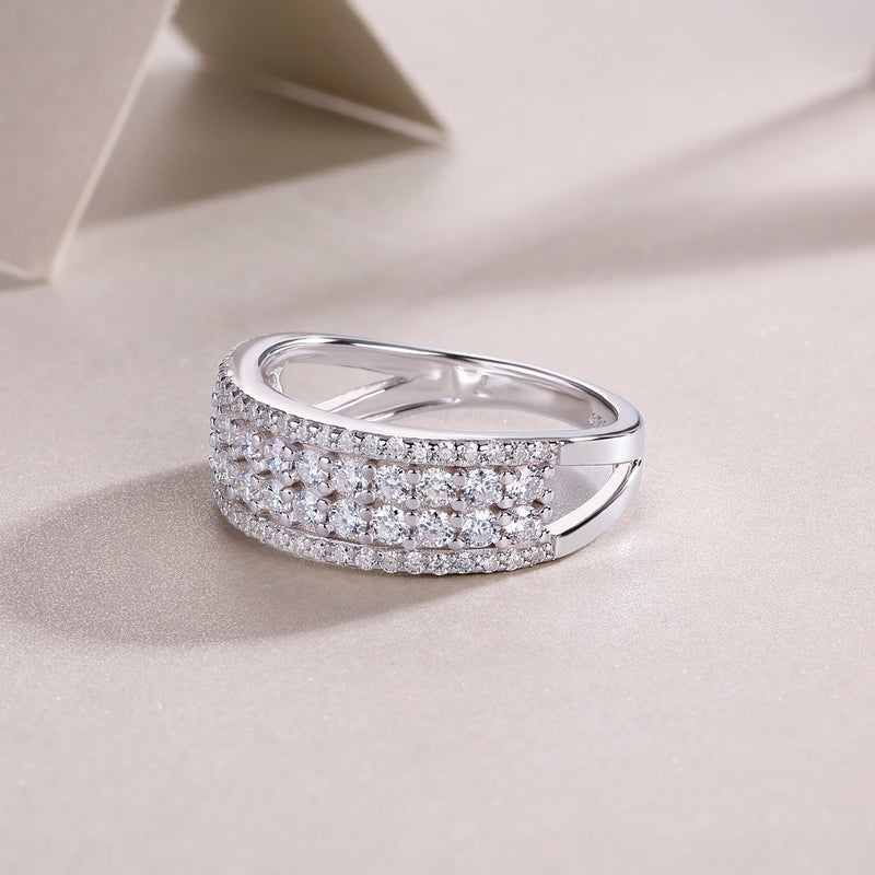 Multi-row Moissanite Silver Ring in S925 Sterling Silver Modern & Elegant Design - 6