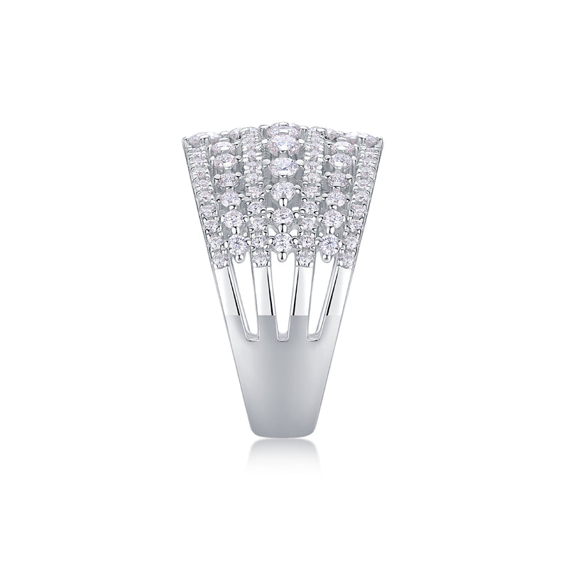 Luxurious Moissanite Silver Ring in S925 with Wide Band and Multiple Diamonds - 5