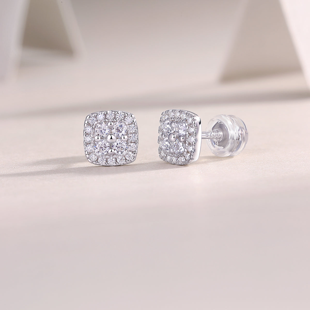 S925 Sterling Silver Moissanite Stud Earrings Luxury Square Design