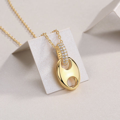 S925 Sterling Silver Gold Plated Moissanite Pendant Necklace Modern Elegant Jewelry