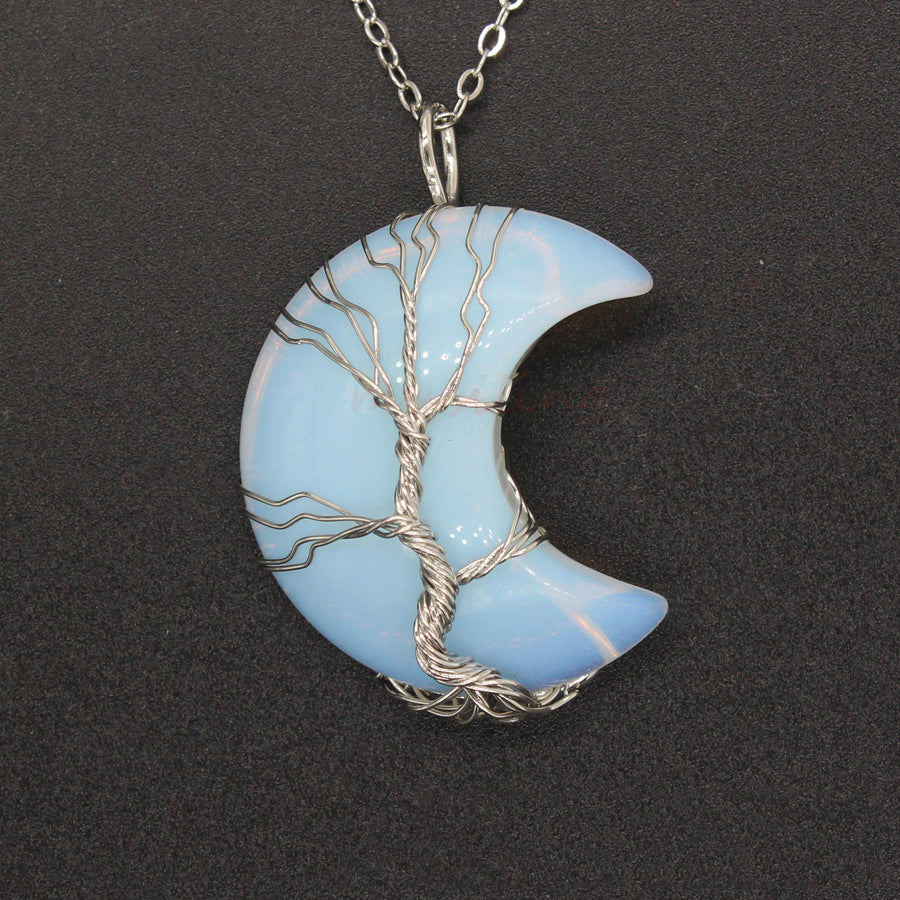 Natural Crystal Crescent Moon Pendant