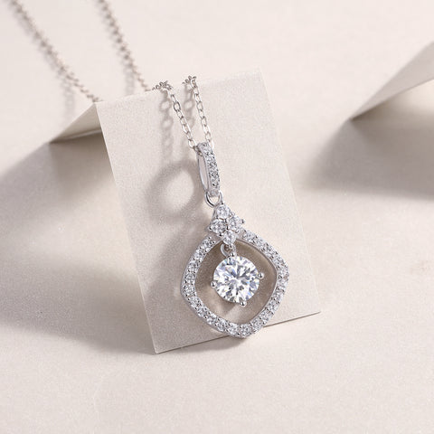 1 Carat Moissanite Pendant Necklace in S925 Sterling Silver with Platinum Plating - Modern & Elegant
