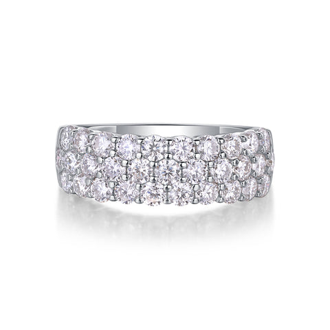 Multi-row Moissanite S925 Silver Ring Modern Elegant Fine Jewelry